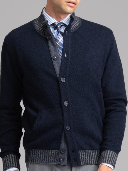 Chaqueta de punto de lana para hombre con botones y parches