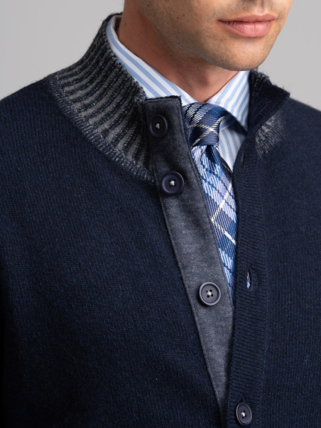 Chaqueta de punto de lana para hombre con botones y parches