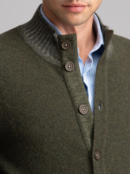 Chaqueta de punto de lana para hombre con botones y parches