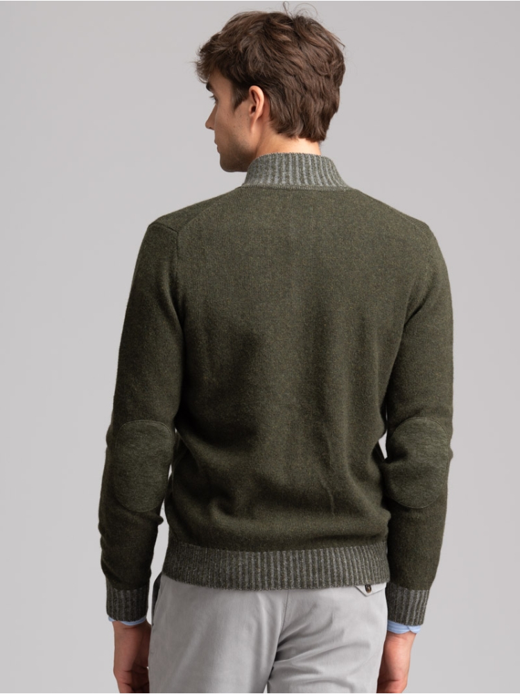Chaqueta de punto de lana para hombre con botones y parches