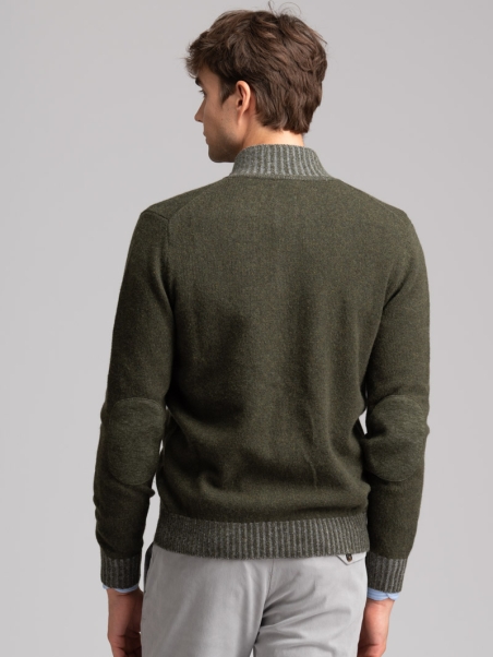 Chaqueta de punto de lana para hombre con botones y parches