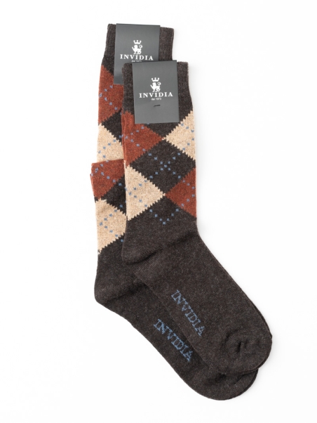 Calcetines de cachemira con estampado de rombos para hombre