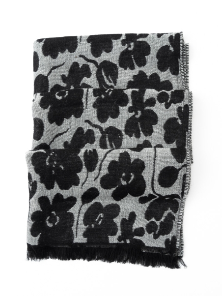 Sciarpa donna jacquard fantasia fiori grigio e nero