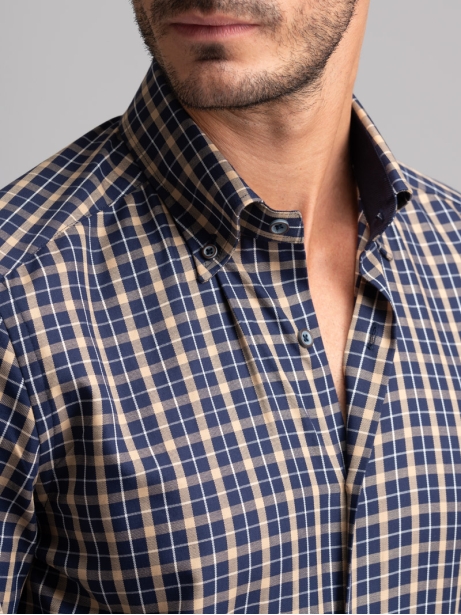 Camisa de cuadros escoceses para hombre con parches en el cuello abotonado 2