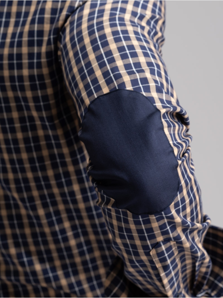 Camisa de cuadros escoceses para hombre con parches en el cuello abotonado