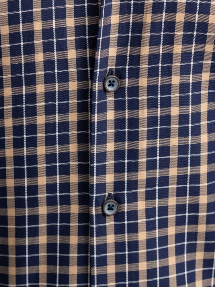 Camisa de cuadros escoceses para hombre con parches en el cuello abotonado