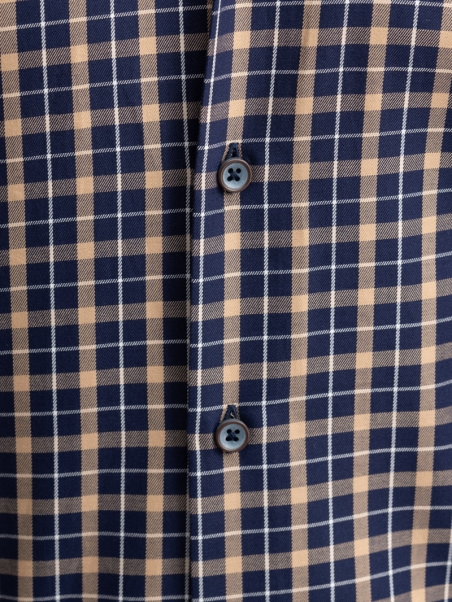 Camisa de cuadros escoceses para hombre con parches en el cuello abotonado