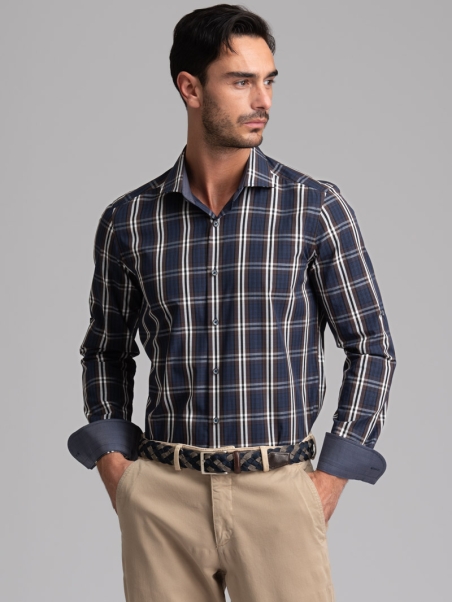 Camicia uomo fantasia madras collo semi francese