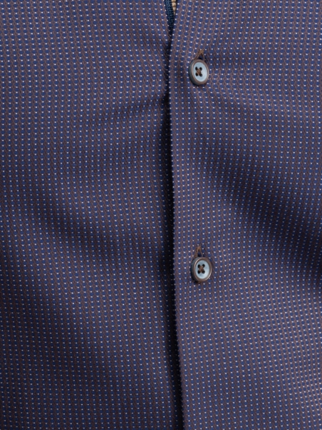 Camisa de micro lunares azul oscuro para hombre con cuello abotonado
