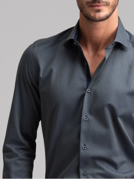 Camisa de lunares azul y verde cuello semifrancés para hombre 2