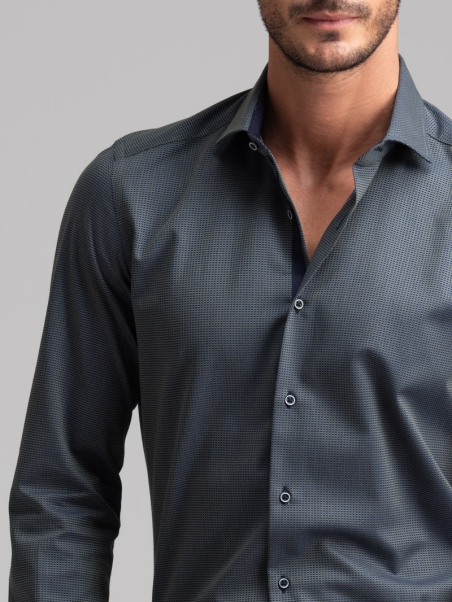 Camisa de lunares azul y verde cuello semifrancés para hombre