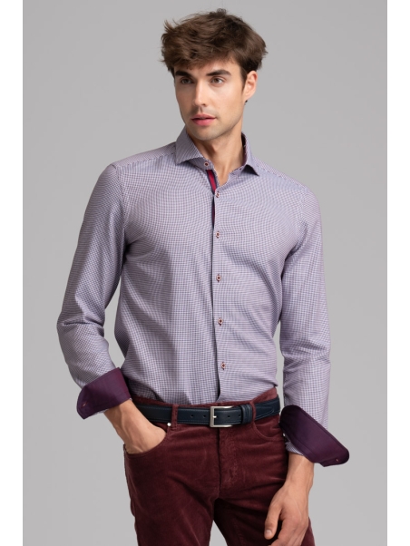 Camisa hombre pata de gallo cuello semifrancés