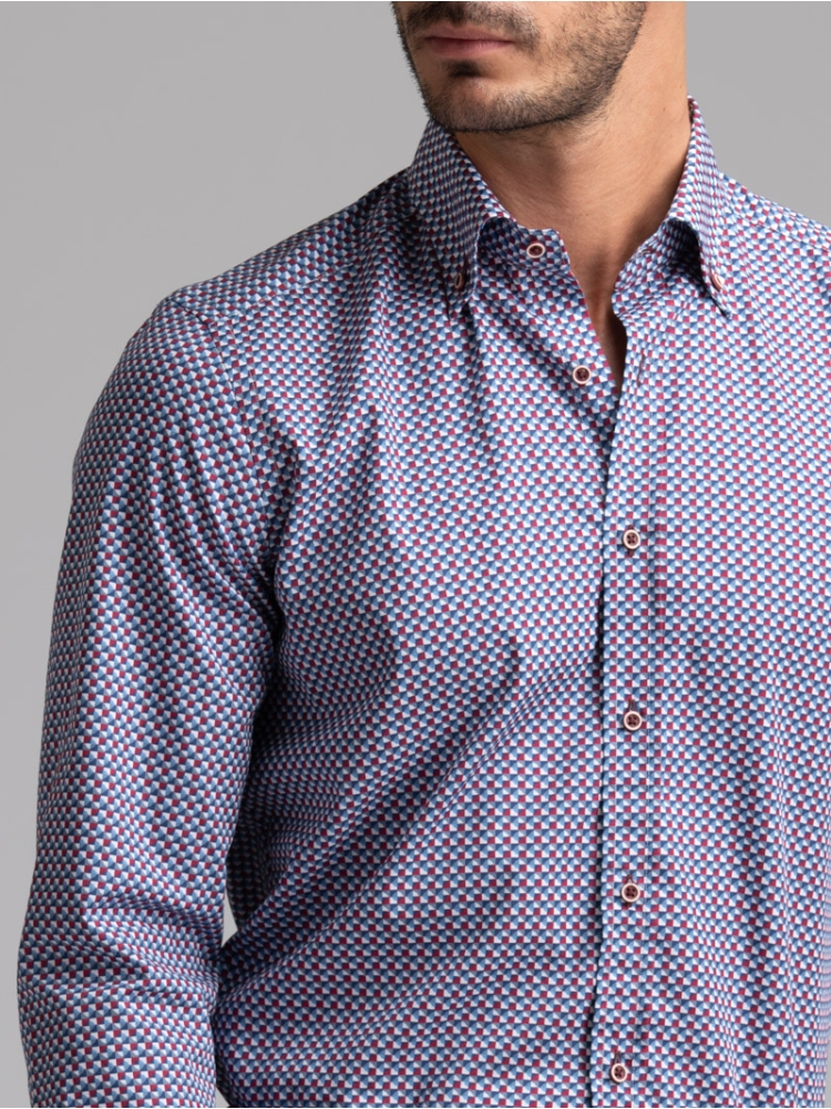 Camicia uomo fantasia geometrica collo button down