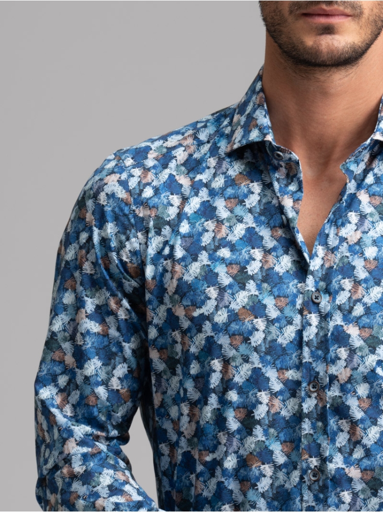 Camicia uomo stampa foglie collo semi francese