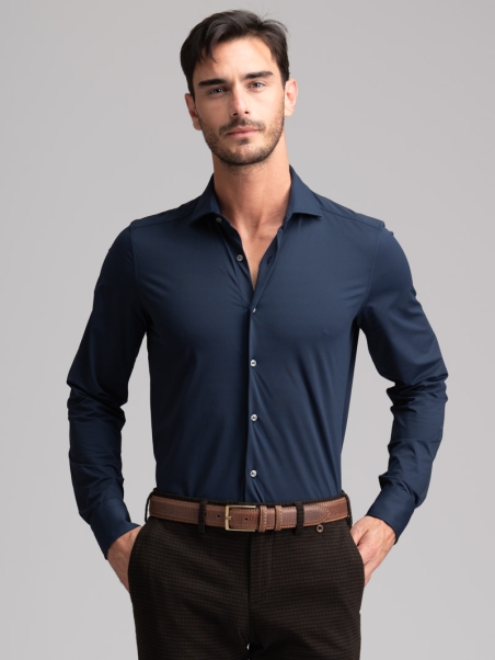 Camicia uomo TECNO armaturata blu collo semi francese