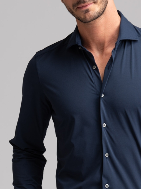 Camicia uomo TECNO armaturata blu collo semi francese