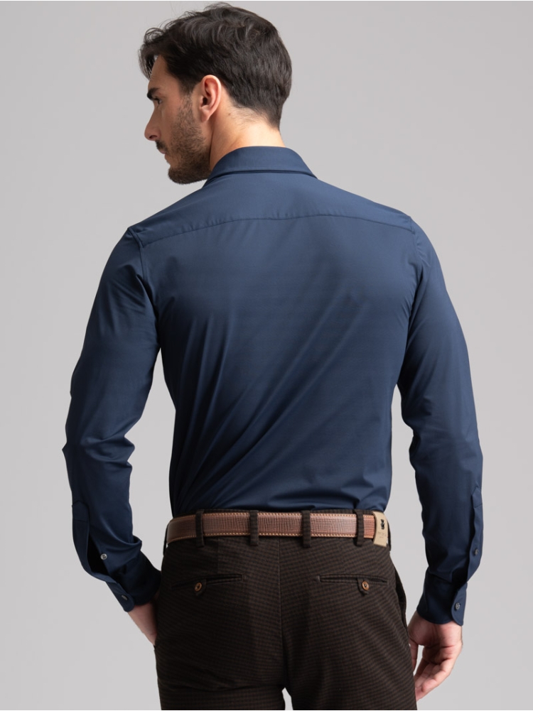 Camicia uomo TECNO armaturata blu collo semi francese