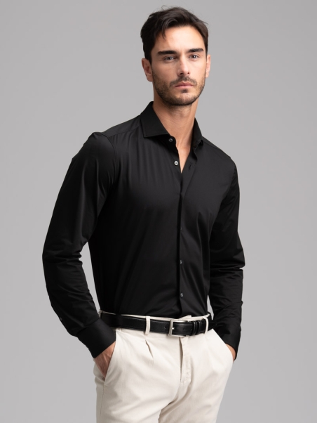 Camicia uomo TECNO armaturata nero collo semi francese