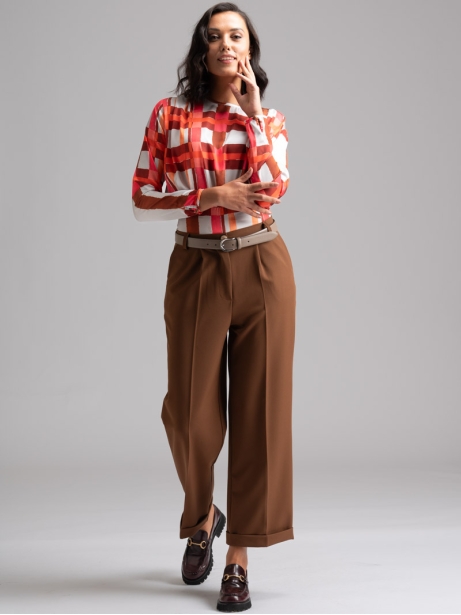 Pantalón palazzo de mujer en tejido Cavallery tabaco