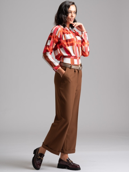 Pantalón palazzo de mujer en tejido Cavallery tabaco