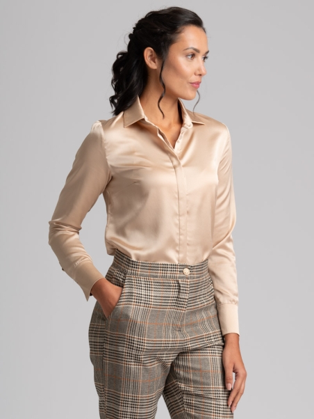 Camicia donna classica in satin a manica lunga