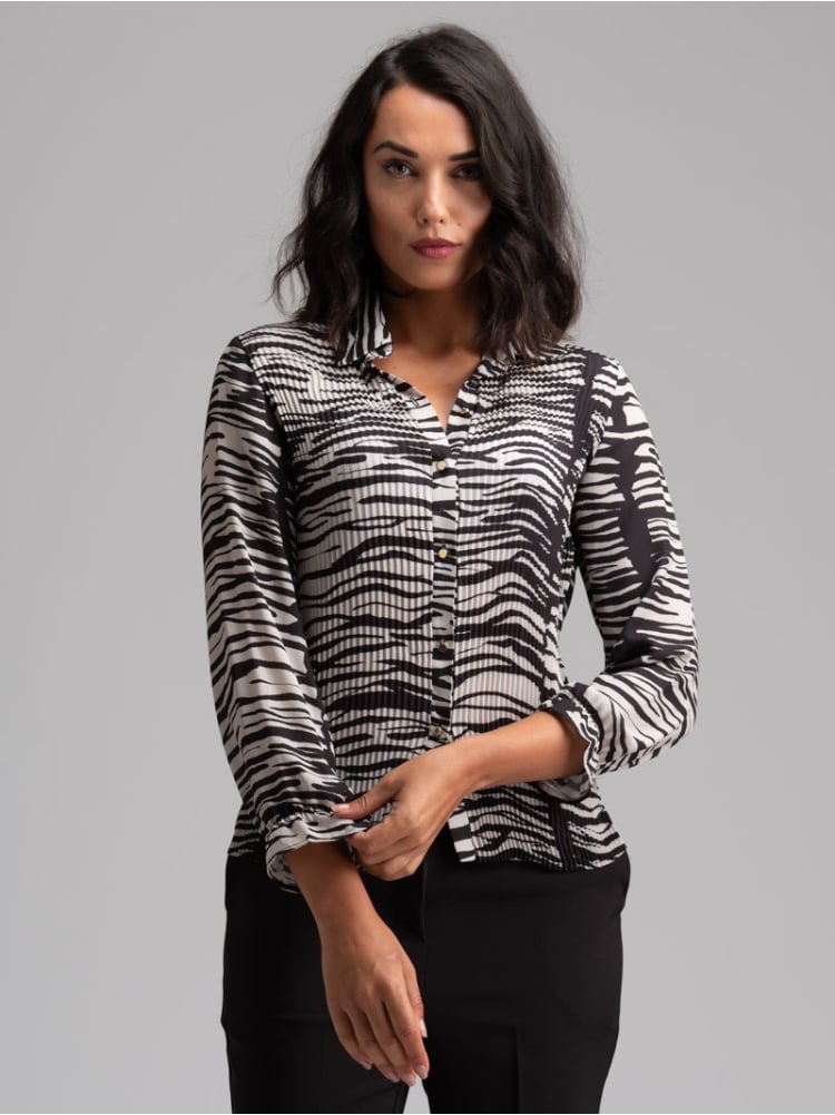Camicia Donna Tweek Con Stampa Zebrata - Scollo A V, Vita Elastica, Prodotta In Italia
