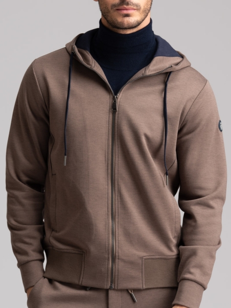 Felpa uomo full zip con cappuccio e balza a nido d’ape