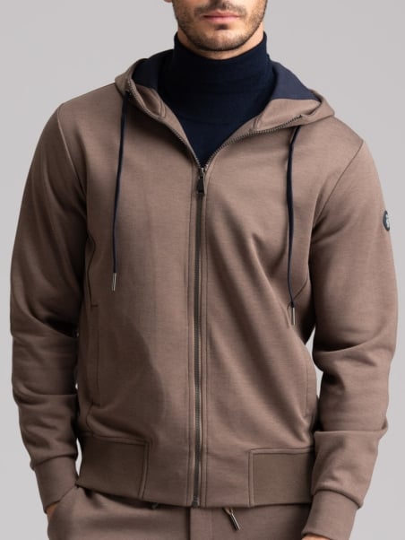 Sudadera con capucha y cremallera completa para hombre con volante de nido de abeja