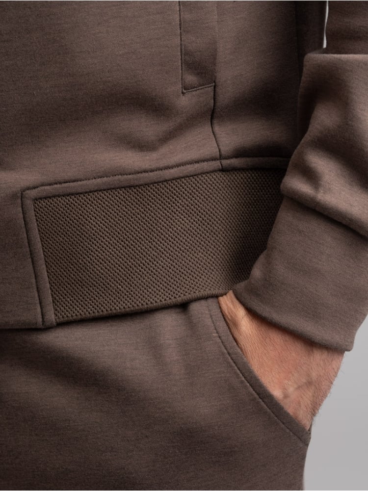Sudadera con capucha y cremallera completa para hombre con volante de nido de abeja