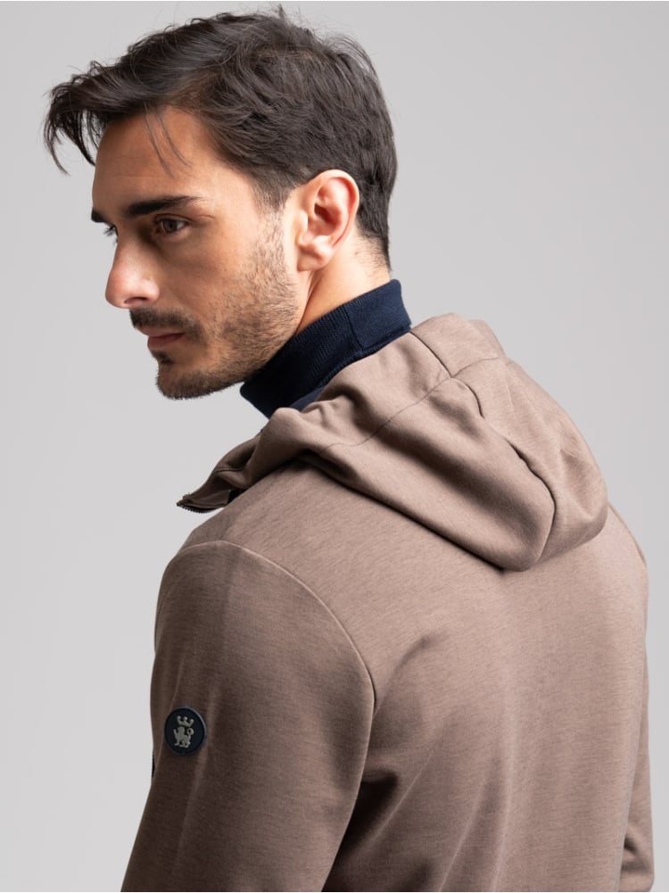 Sudadera con capucha y cremallera completa para hombre con volante de nido de abeja