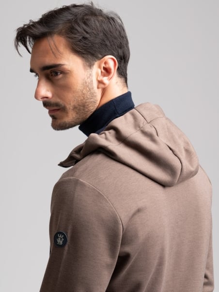 Sudadera con capucha y cremallera completa para hombre con volante de nido de abeja