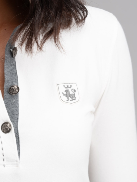 Polo de mujer de manga larga con puntales y volante
