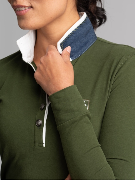 Polo de mujer de manga larga con cuello interior en contraste 2