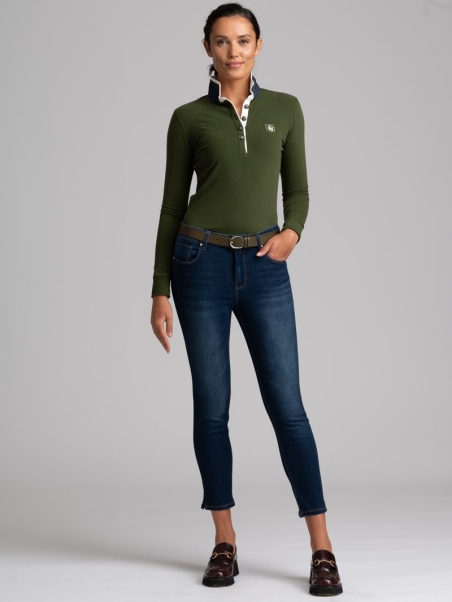 Polo de mujer de manga larga con cuello interior en contraste