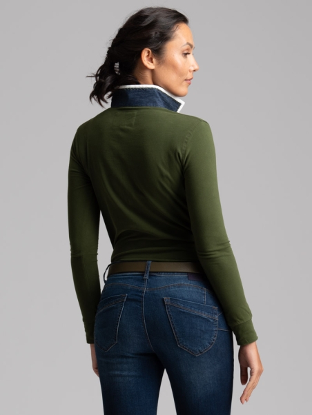 Polo de mujer de manga larga con cuello interior en contraste