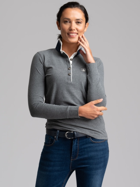 Polo de mujer de manga larga con cuello interior en contraste