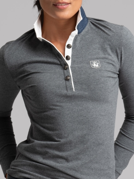 Polo de mujer de manga larga con cuello interior en contraste