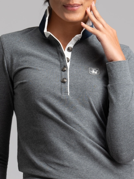 Polo de mujer de manga larga con cuello interior en contraste