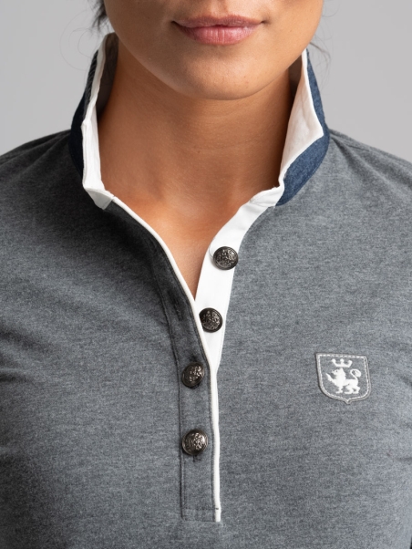 Polo de mujer de manga larga con cuello interior en contraste