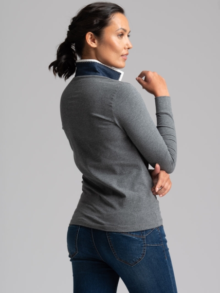 Polo de mujer de manga larga con cuello interior en contraste