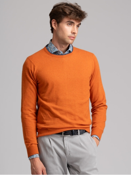 Jersey de cuello redondo para hombre con ribetes, parches y bisel