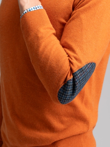 Jersey de cuello redondo para hombre con ribetes, parches y bisel