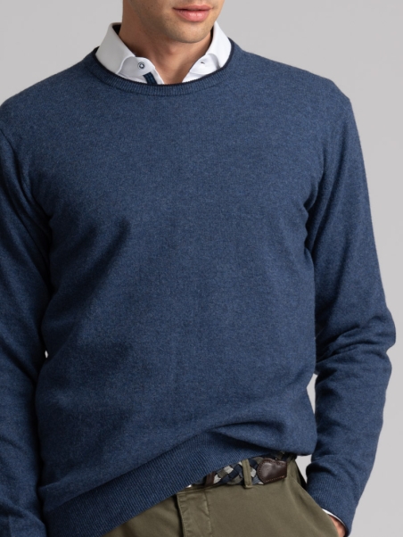 Jersey de cuello redondo para hombre con ribetes, parches y bisel