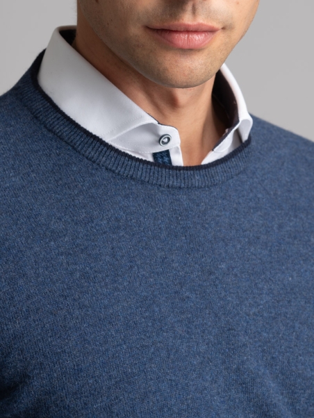 Jersey de cuello redondo para hombre con ribetes, parches y bisel