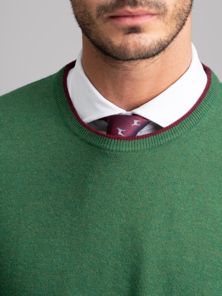 Jersey de cuello redondo para hombre con ribetes, parches y bisel