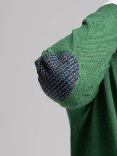 Jersey de cuello redondo para hombre con ribetes, parches y bisel