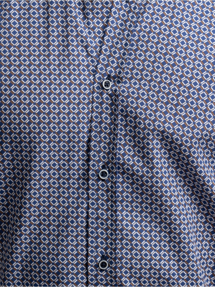 Camicia uomo fantasia geometrica blu collo button down