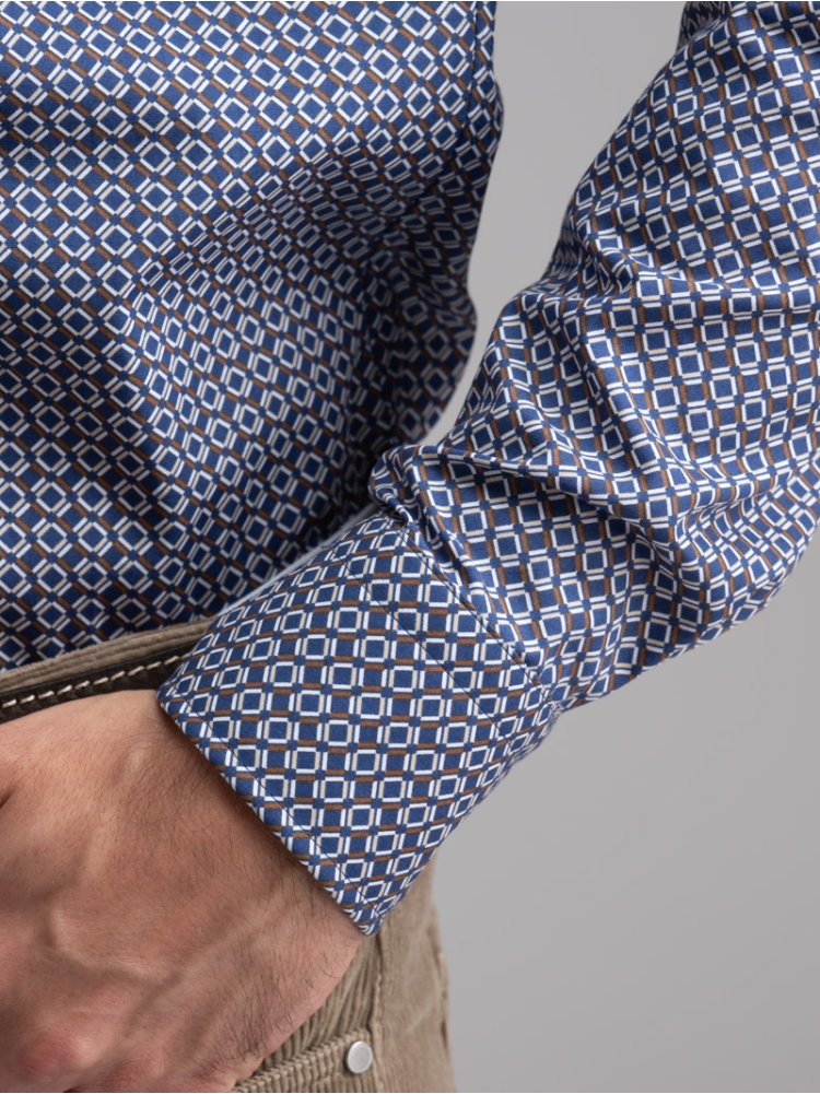 Camicia uomo fantasia geometrica blu collo button down