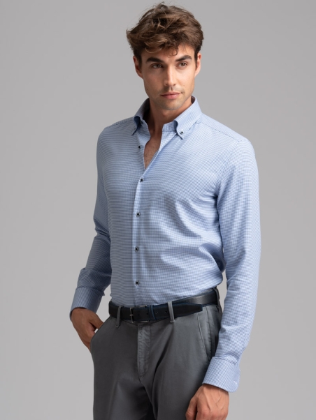 Camicia uomo micro fantasia collo button down