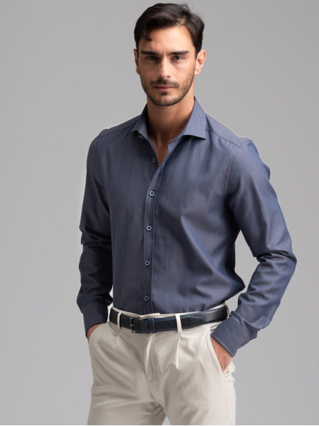 Camisa gris aviación de hombre cuello semifrancés